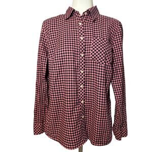 Talbots Shirt Womens Small Pink Black Gingham Button Up Roll Tab Long Sleeve